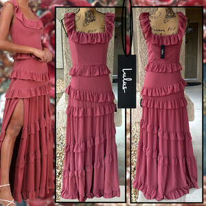 Lulus Compelling Romantic Rusty Rose Ruffled Tiered Maxi Dress Size S